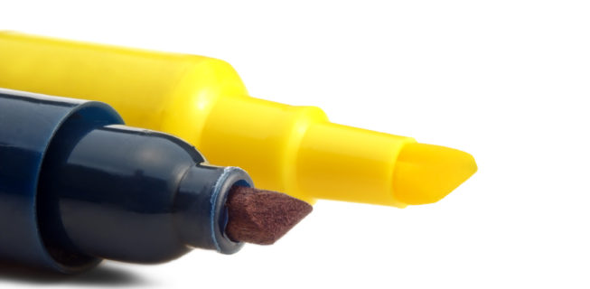 black and yellow Marker pens