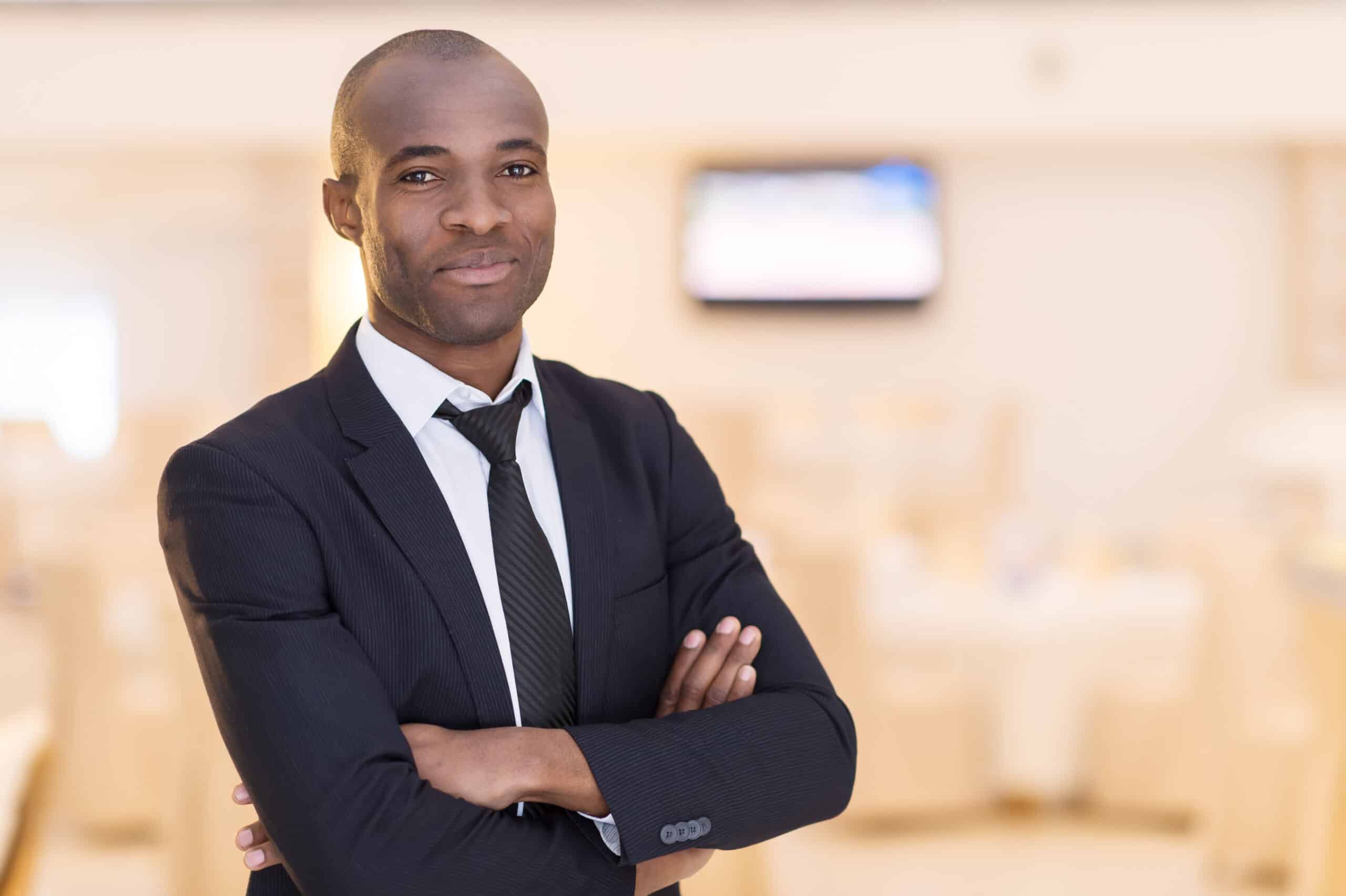 Confident man ready to deliver a presentation
