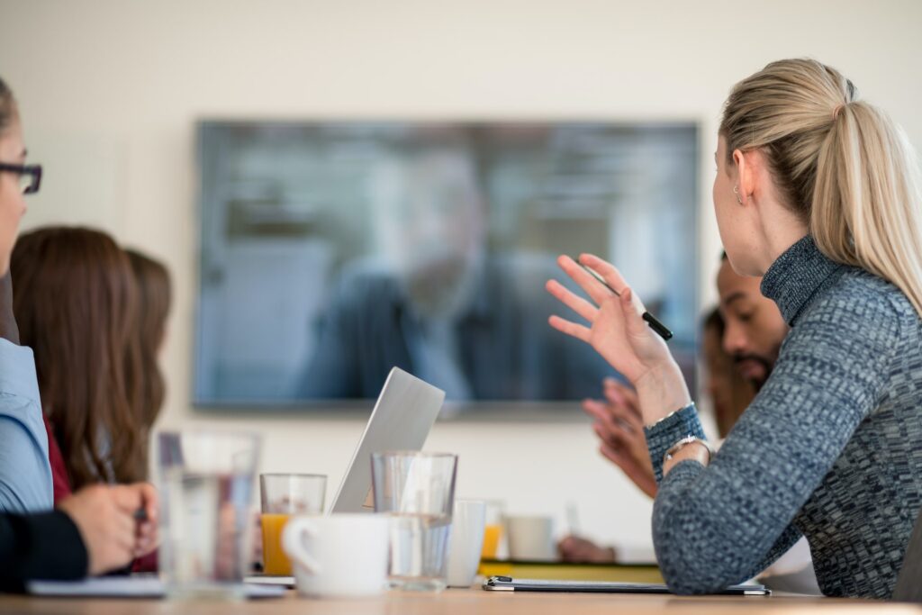 Business pitch by video meeting