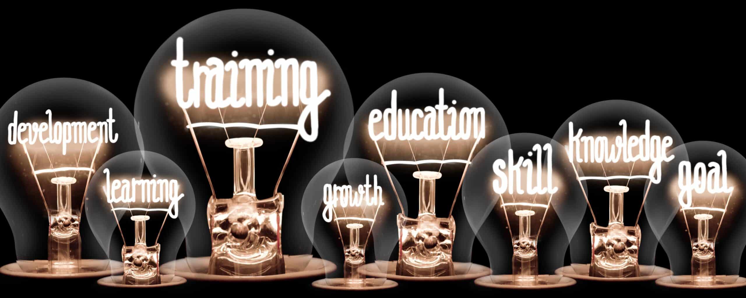 lightbulbs with training words