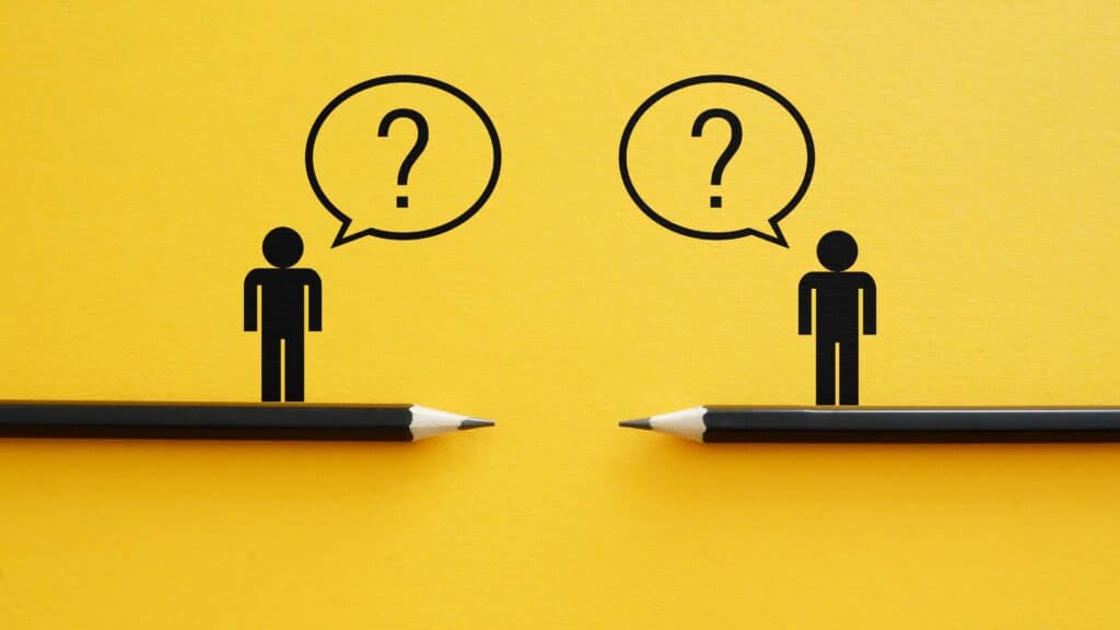 Communication,Gap,And,Misunderstanding,Concept,With,Question,Marks,Between